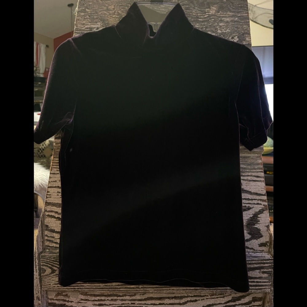 White Stag Women's Small  Purple eggplant Velvet Turtleneck Top Short Sleeves